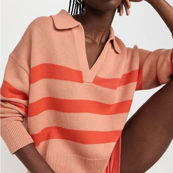LUCIE STRIPED POLO SWEATER - Velvet by Graham & Spencer Size Large - Picture 3 of 8